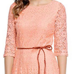 Women's Short Lace Orange Flower Dress, A-Line